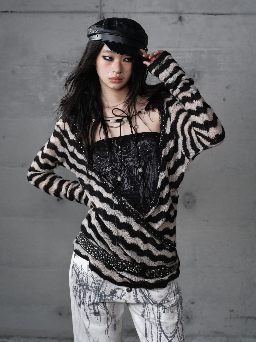 NO ROMANCE Edgy Slim Fit Striped Knit Polyester Long Sleeve Women Layering Cardigans