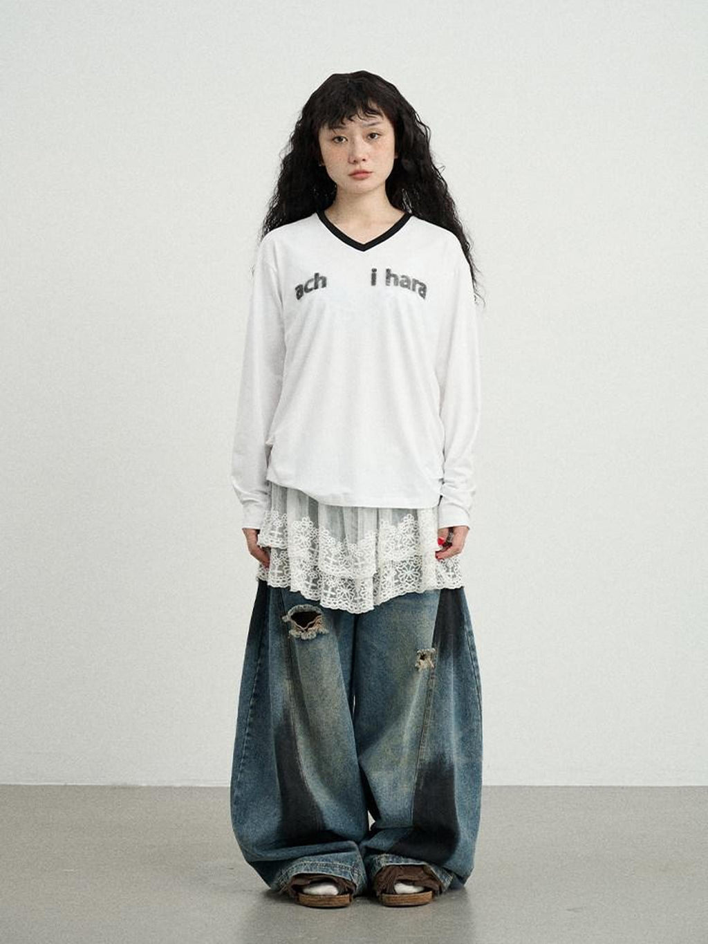 Achihara Ice Block V-neck Loose Letter Print Women'S Lyocell Short Sleeve T-Shirts