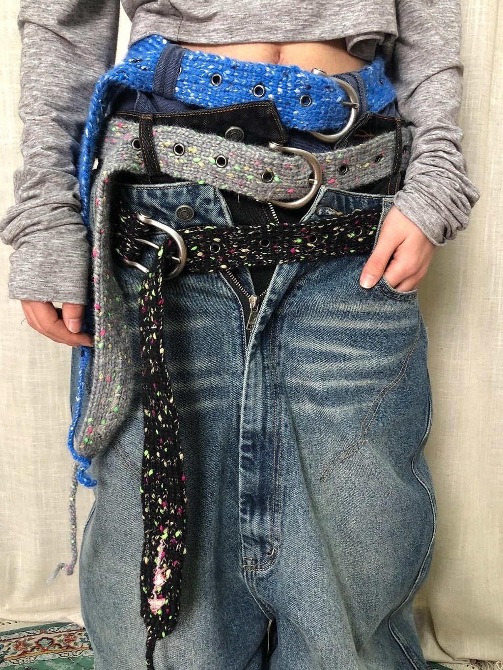 Achihara Multicolor Chunky Knit Sport Style Women'S Adjustable Thick Stitch Belts