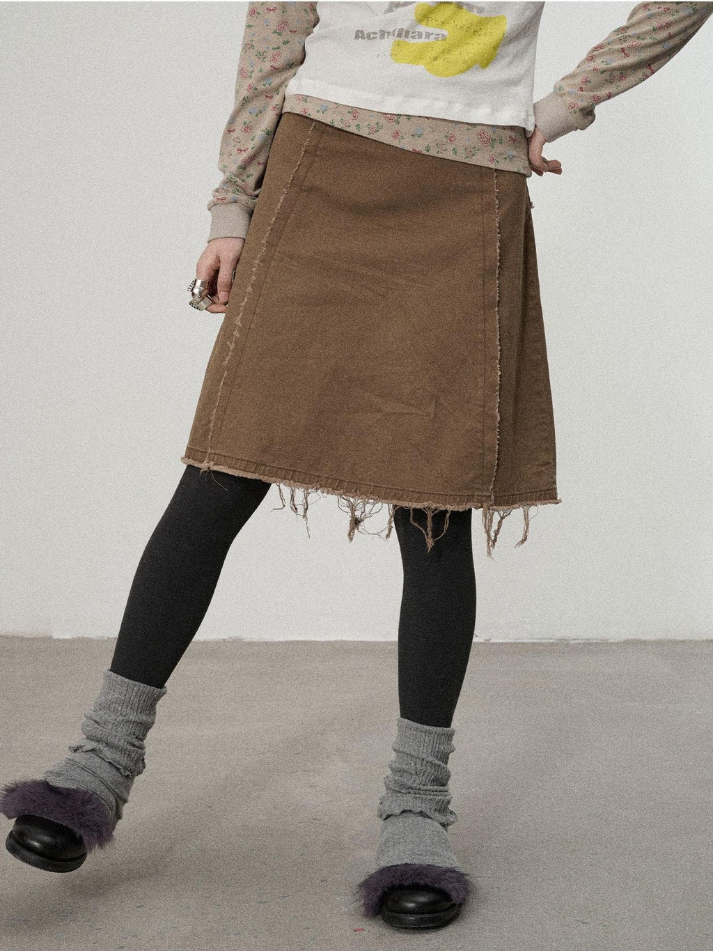 Achihara Coffee Brown Pleated A Line Low Waist Women'S Cotton Blend Midi Skirts
