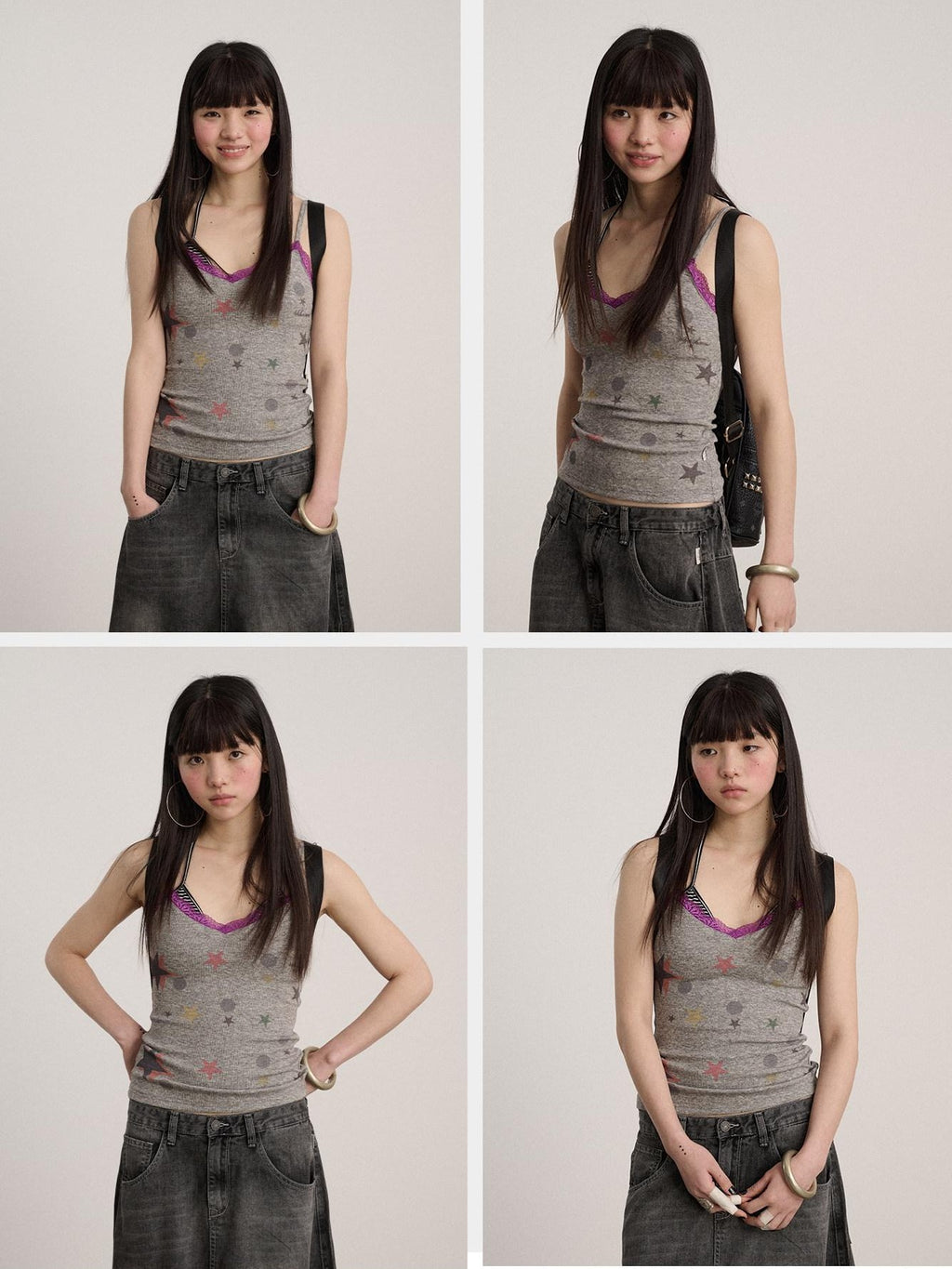 Achihara Letter Print Strappy V-neck Slim Fit Women'S Polyester Lace Camisoles