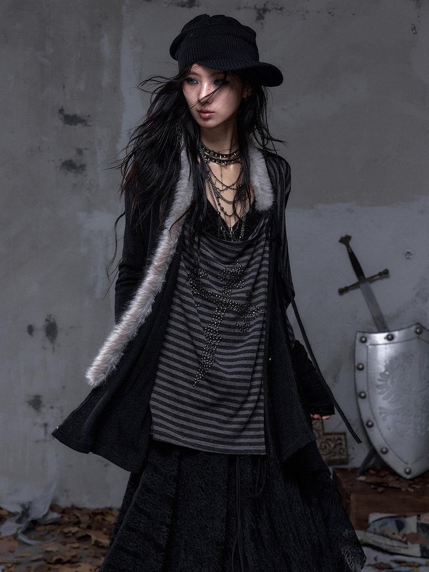 NO ROMANCE Cozy Soft V-neck Vintage Loose Striped For Women Knitwear Cardigans