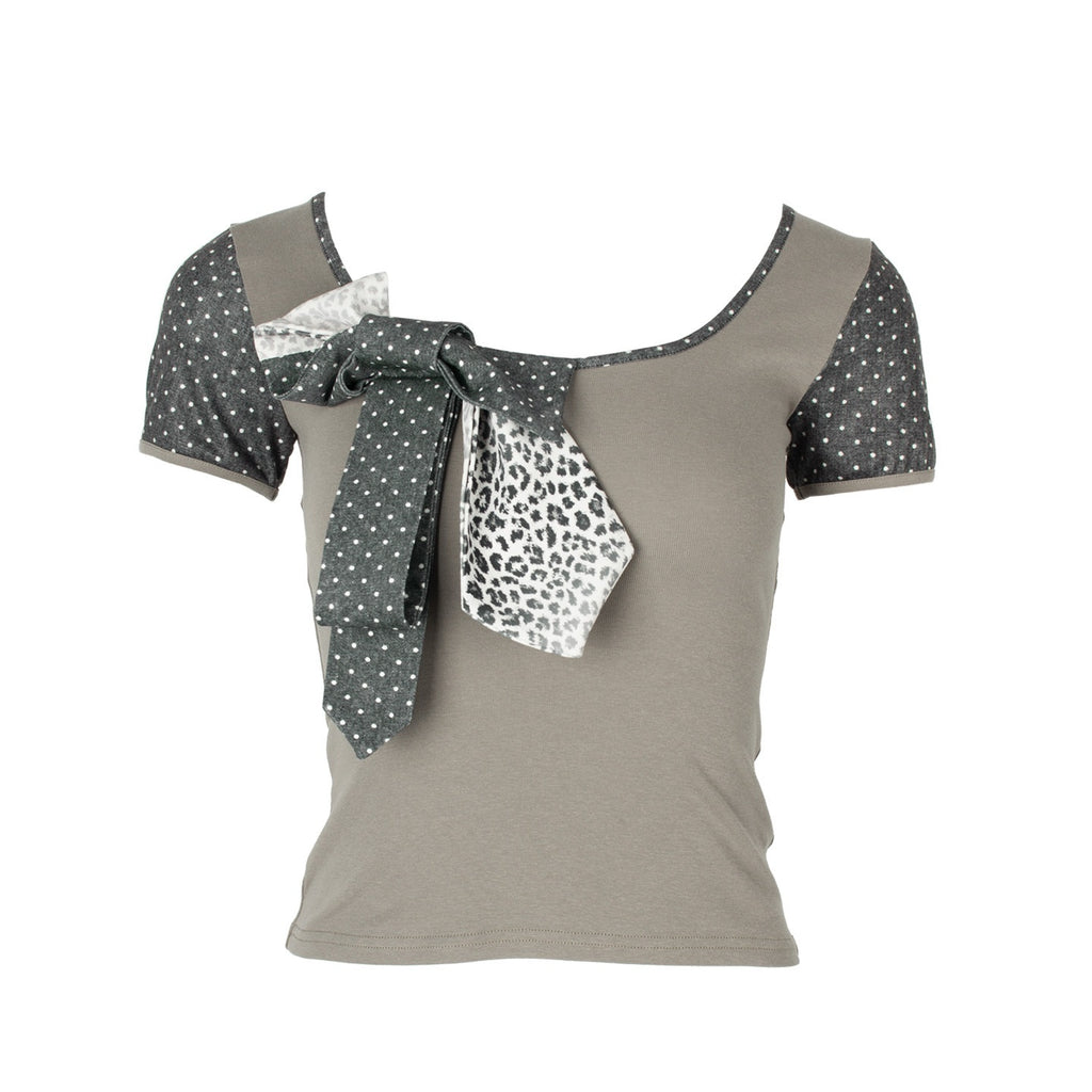4RE1GN_Bow_Tie_Collar_Leopard_Polka_Dot_Print_Patchwork_Women's_Short_Sleeve_T-shirts_1042003387738_MISSTT