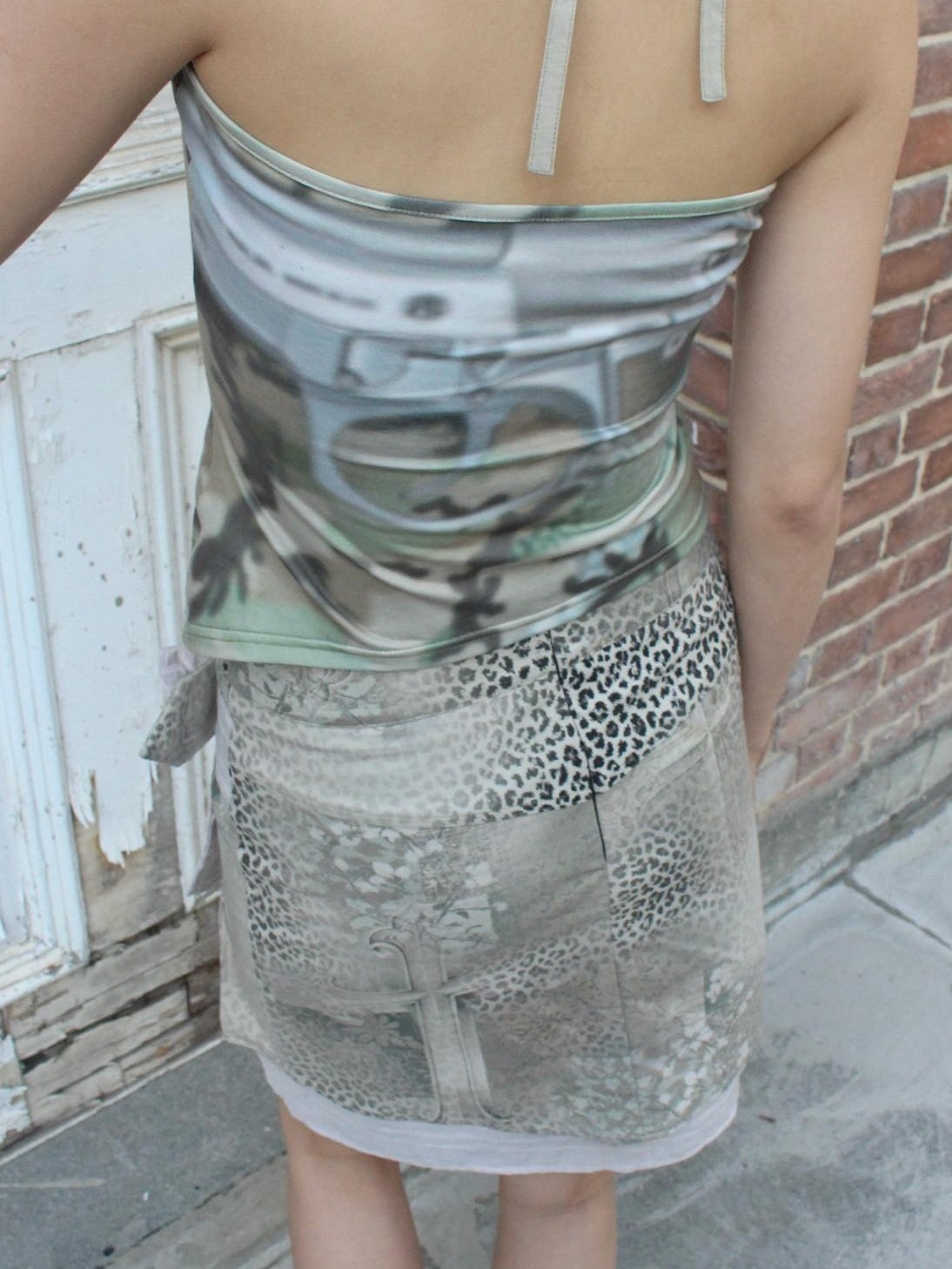 4RE1GN Camouflage Tie Neck Bow Waist Cinched Women's Polyester Spandex Halter Tops