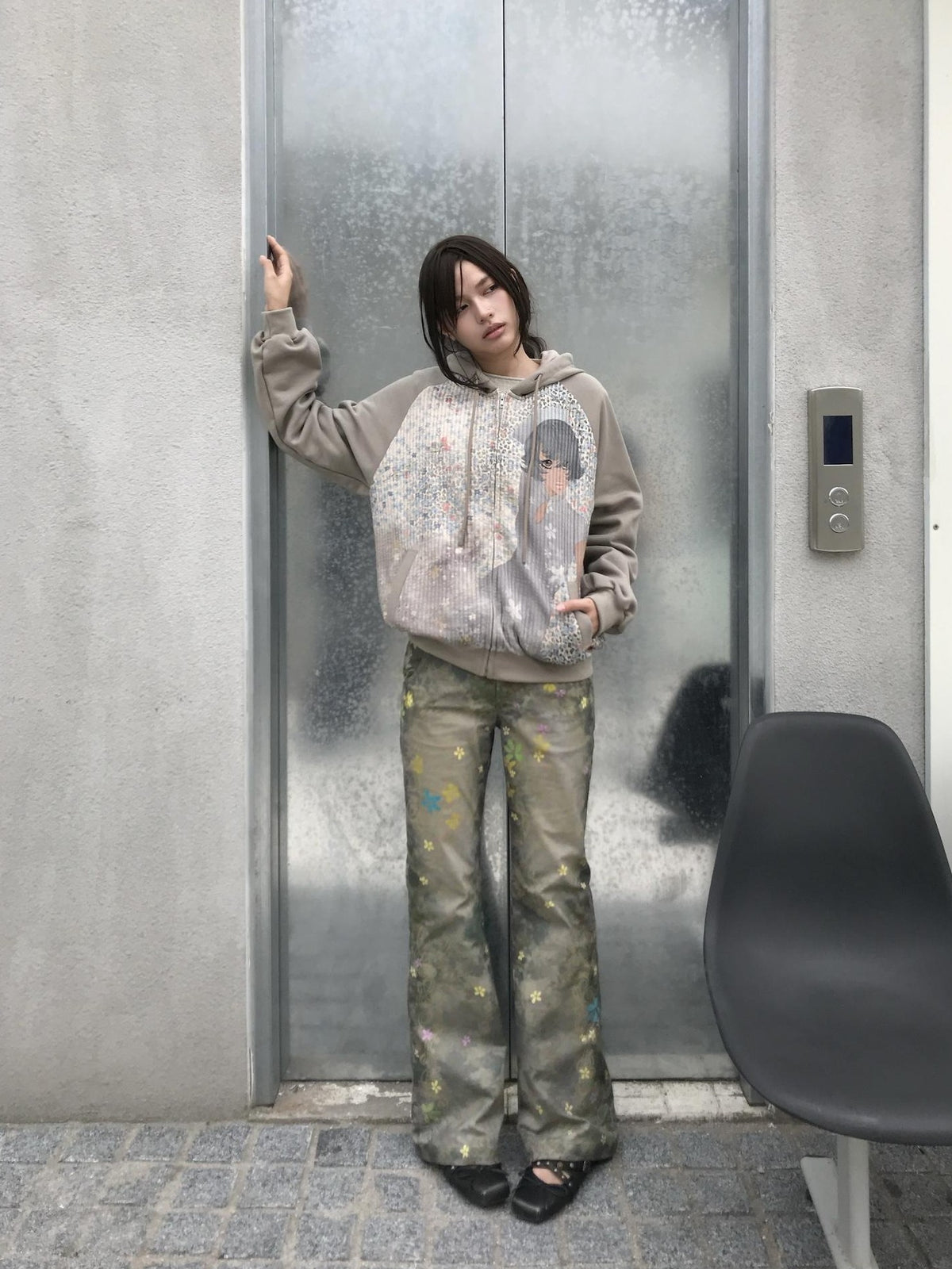 4RE1GN Cartoon Leopard Floral Print Raglan Sleeve Loose Color Block Women's Cotton Zip-up Hoodies