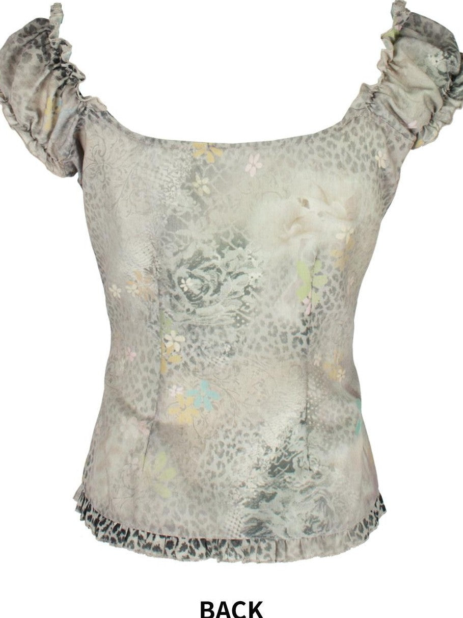 4RE1GN Cloud Gray Leopard Floral Print V-neck Cropped Women's Polyester Tank Tops
