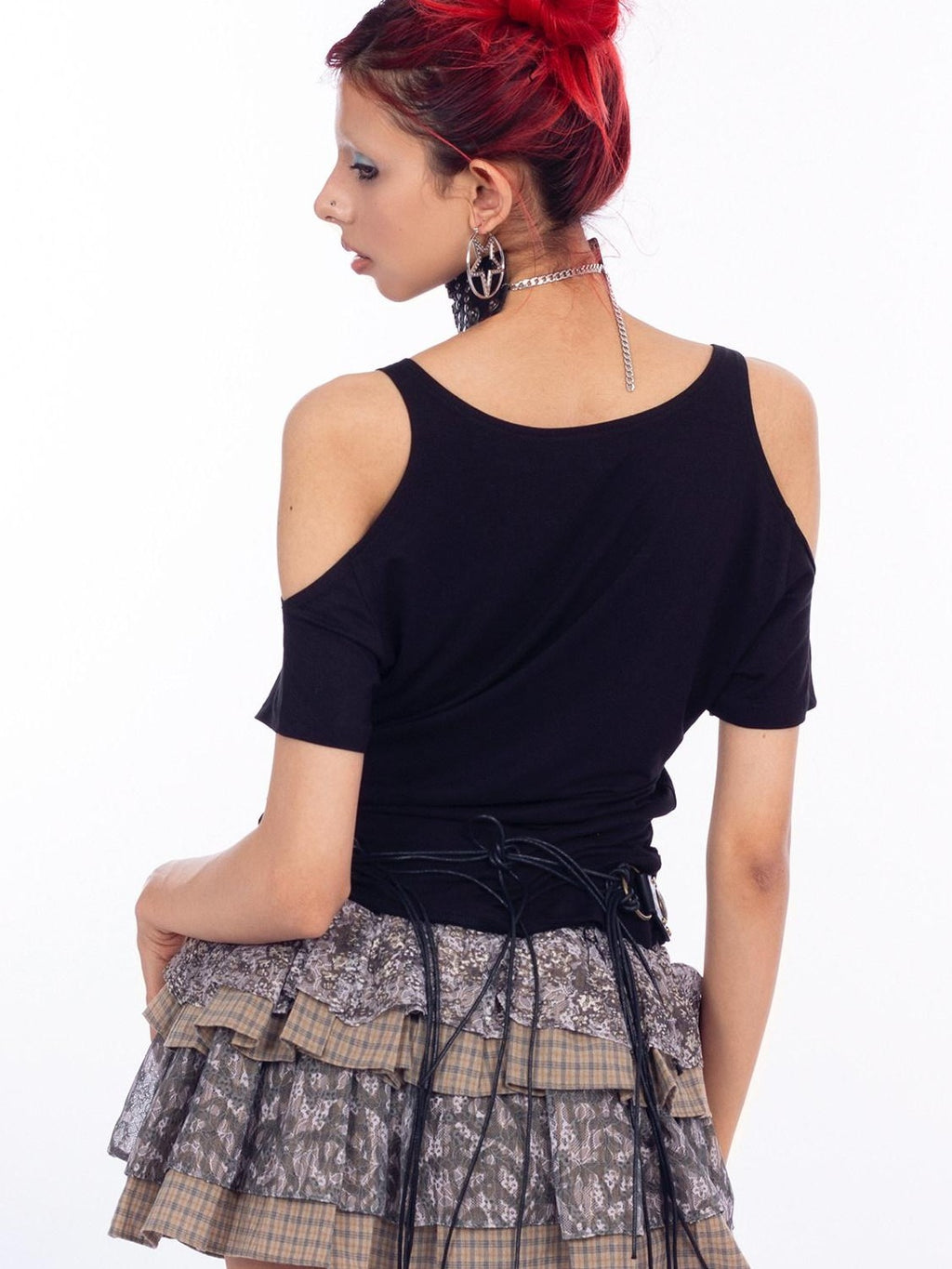 4RE1GN Cross Graffiti Off Shoulder Ruched Women's Viscose Short Sleeve T-shirts
