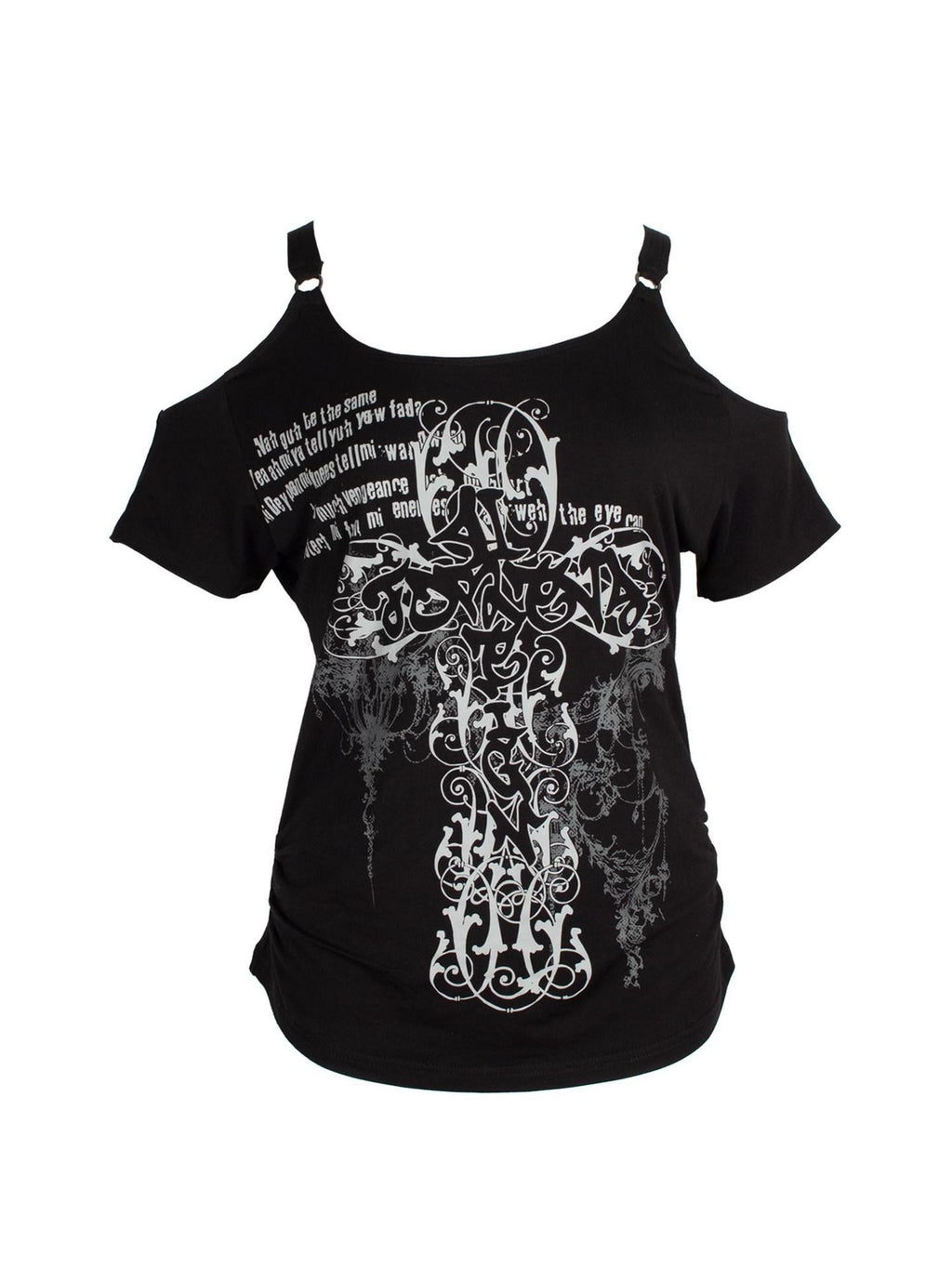 4RE1GN Cross Graffiti Off Shoulder Ruched Women's Viscose Short Sleeve T-shirts