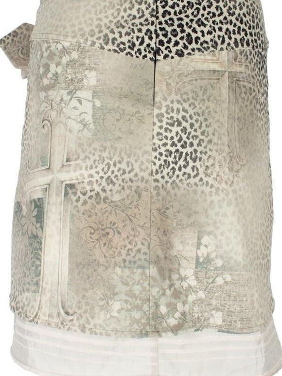 4RE1GN Cross Leopard Print Bow Double Layer A Line Women's Polyester Nylon Midi Skirts