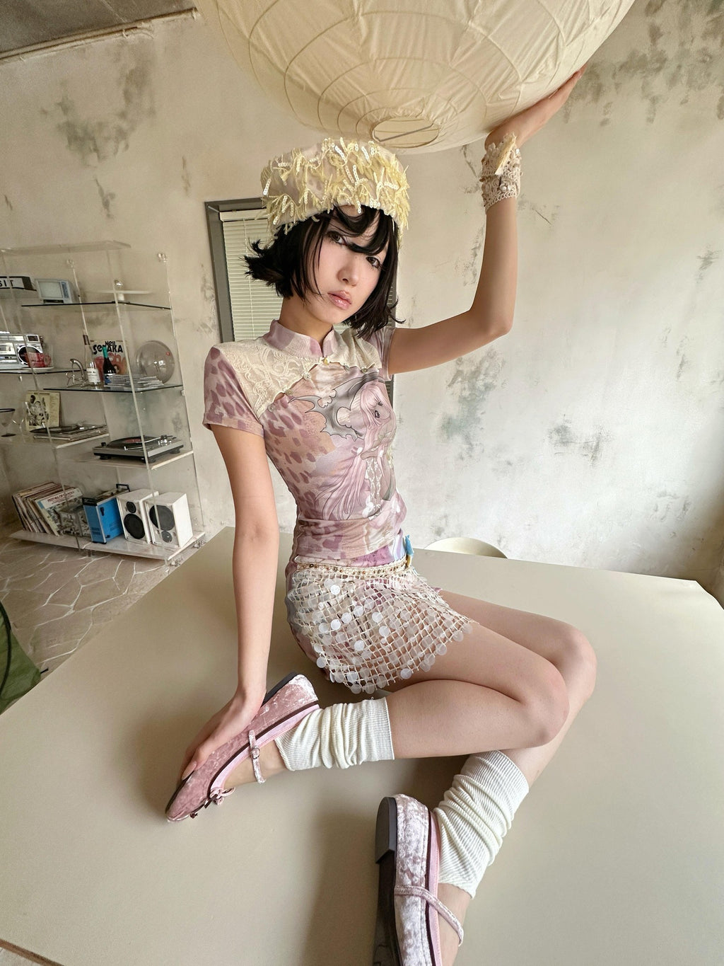 4RE1GN Dreamy Floral Sequin Tape Woven Women's Polyester Spandex Mini Skirts