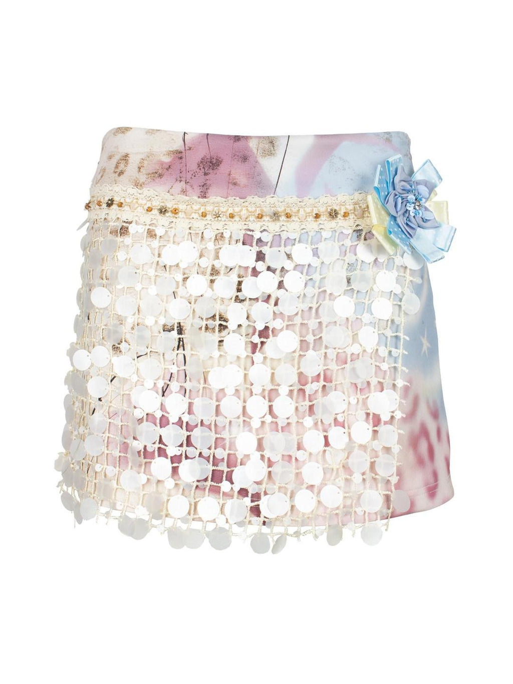 4RE1GN Dreamy Floral Sequin Tape Woven Women's Polyester Spandex Mini Skirts