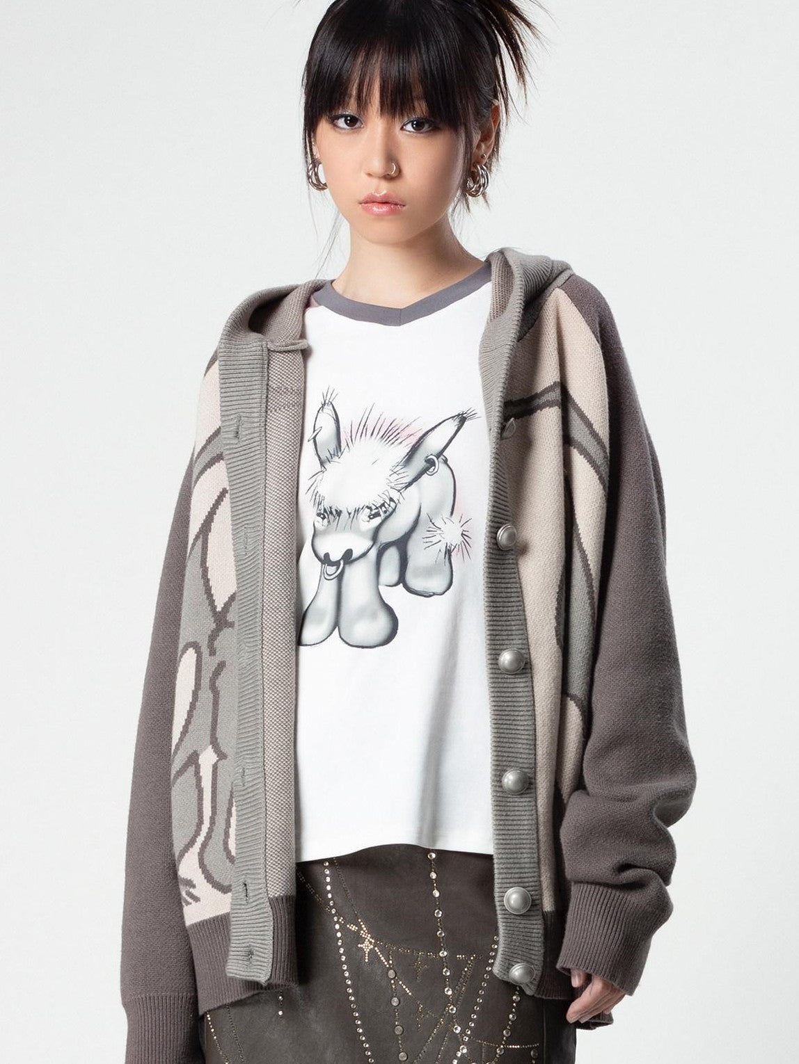4RE1GN Emodonkey Print Contrast Colorblock Patchwork Women's Long Sleeve T-shirts