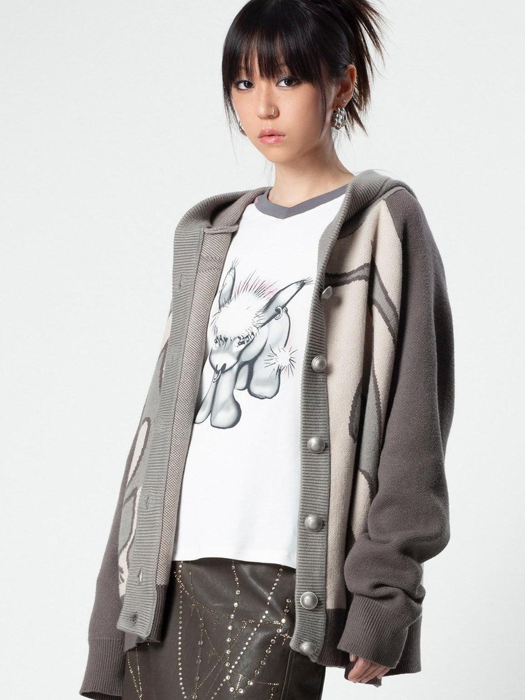 4RE1GN Emodonkey Print Contrast Colorblock Patchwork Women's Long Sleeve T-shirts