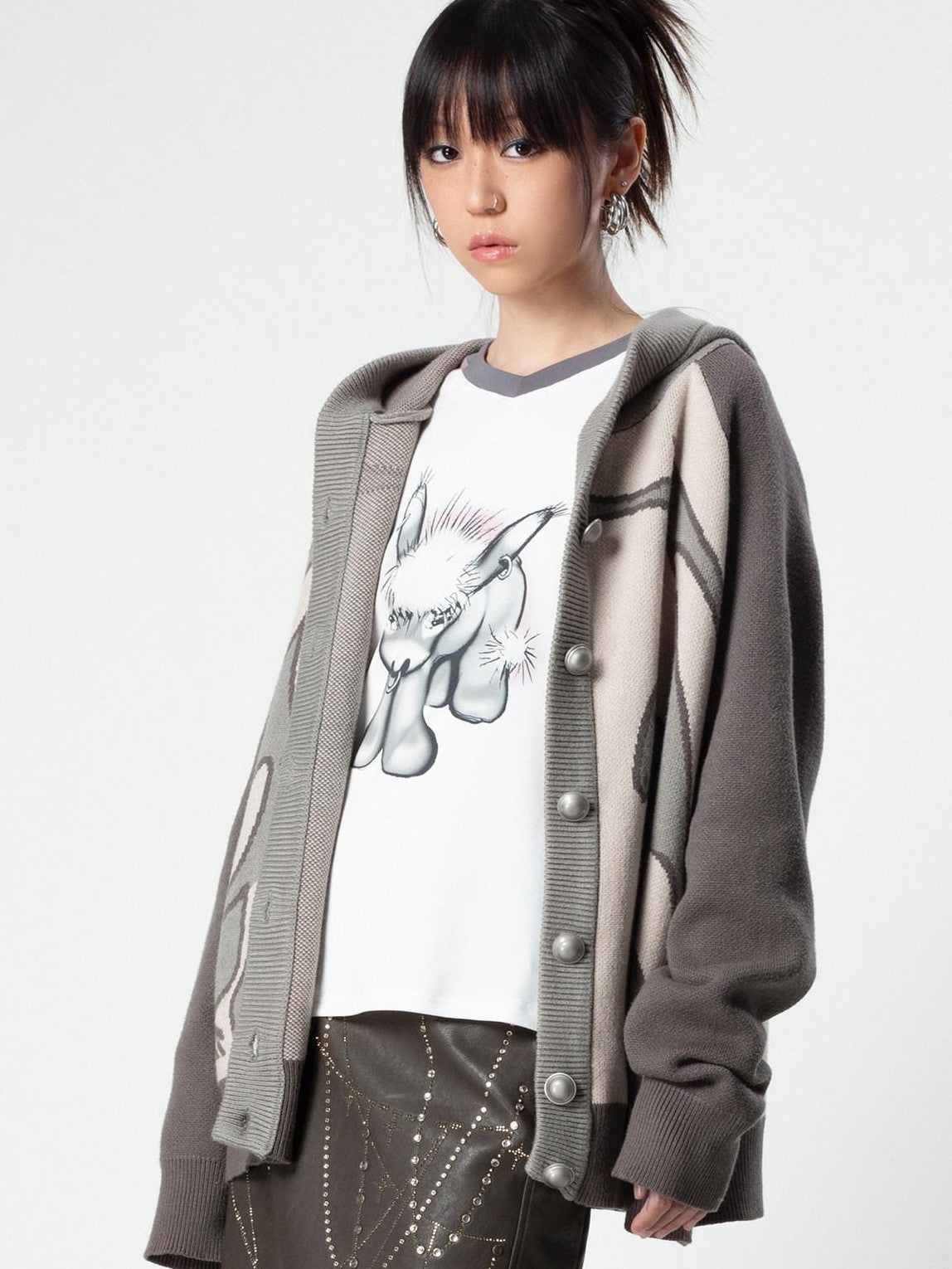 4RE1GN Emodonkey Print Contrast Colorblock Patchwork Women's Long Sleeve T-shirts