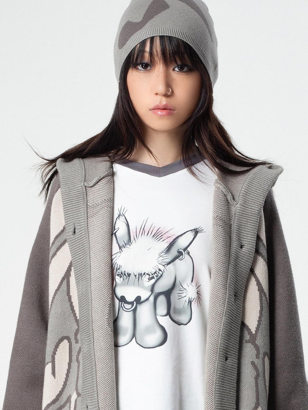 4RE1GN Emodonkey Print Contrast Colorblock Patchwork Women's Long Sleeve T-shirts