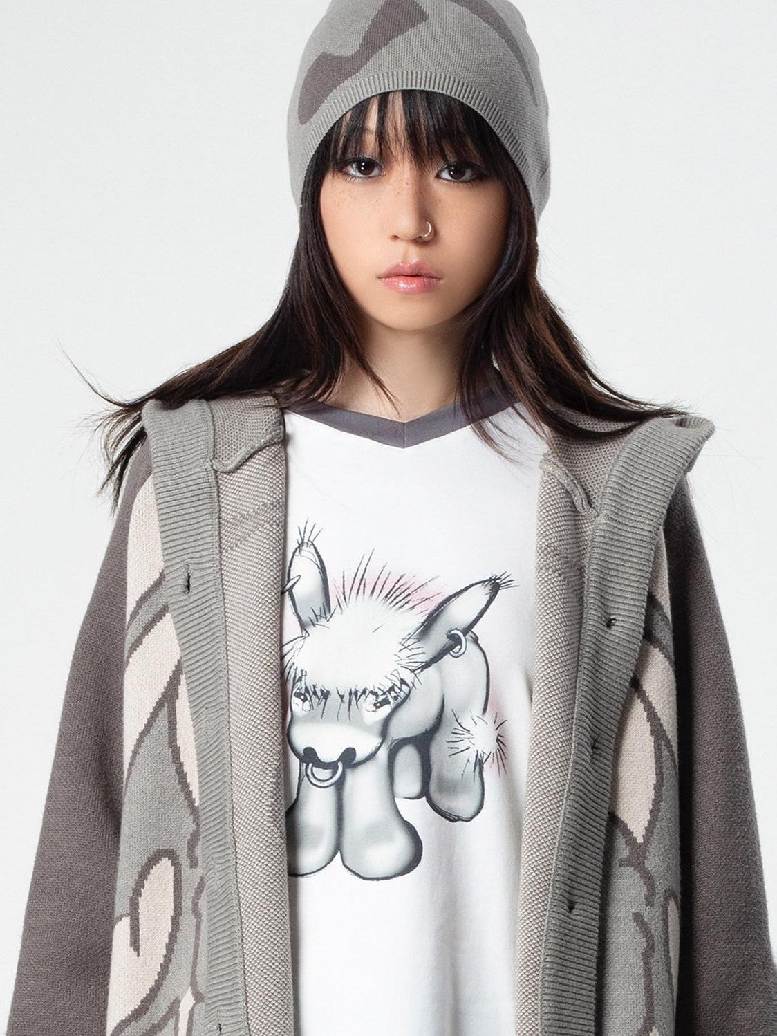 4RE1GN Emodonkey Print Contrast Colorblock Patchwork Women's Long Sleeve T-shirts
