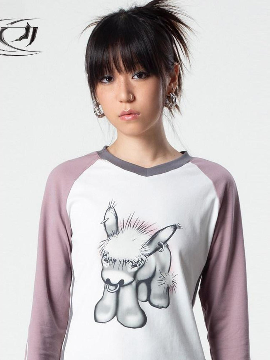 4RE1GN Emodonkey Print Contrast Colorblock Patchwork Women's Long Sleeve T-shirts