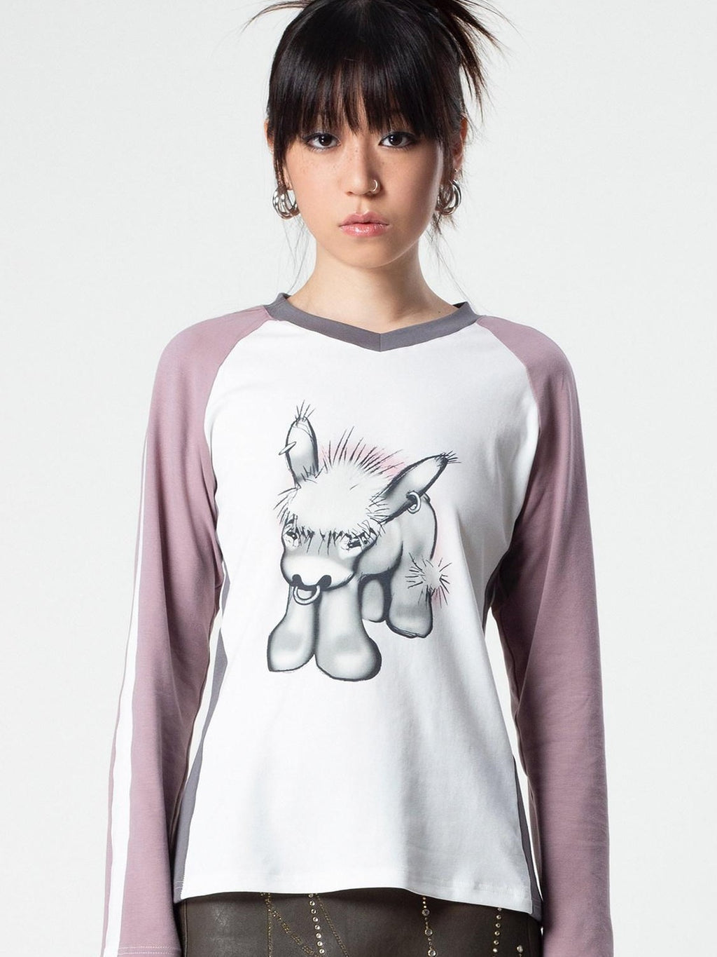 4RE1GN Emodonkey Print Contrast Colorblock Patchwork Women's Long Sleeve T-shirts