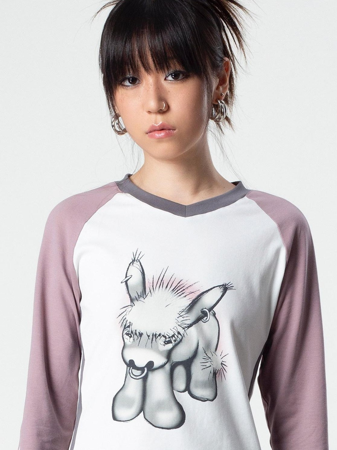 4RE1GN Emodonkey Print Contrast Colorblock Patchwork Women's Long Sleeve T-shirts