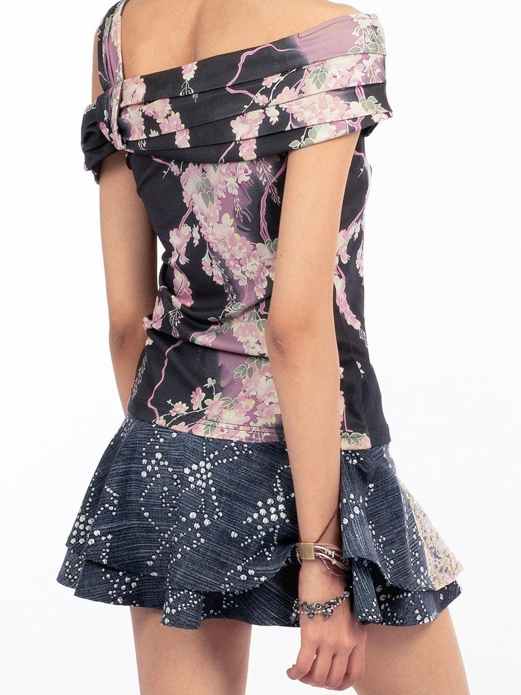 4RE1GN Faux Denim Rhinestone Pearl Lace A Line High Waist Women's Polyester Mini Skirts