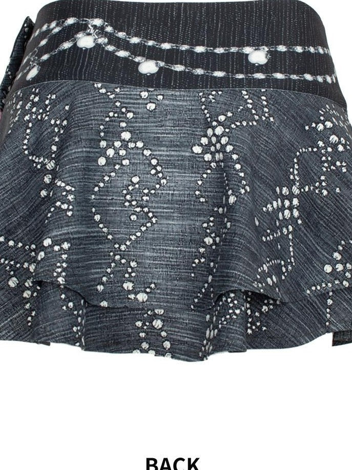 4RE1GN Faux Denim Rhinestone Pearl Lace A Line High Waist Women's Polyester Mini Skirts