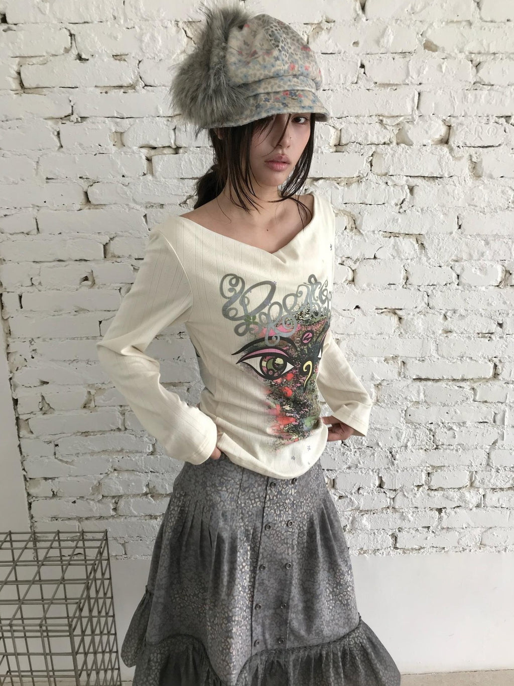4RE1GN Floral Leopard Faux Fur Trim Woolen Print Women's Hats
