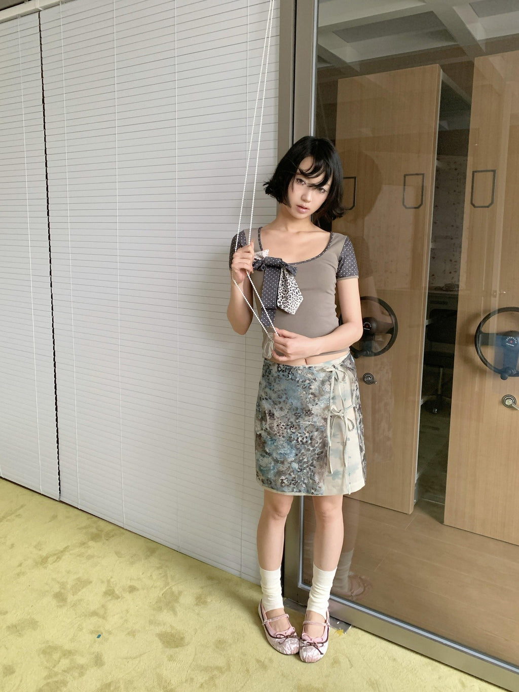 4RE1GN Floral Leopard Print Tie Patchwork Double Layer Women's Lace Midi Skirts