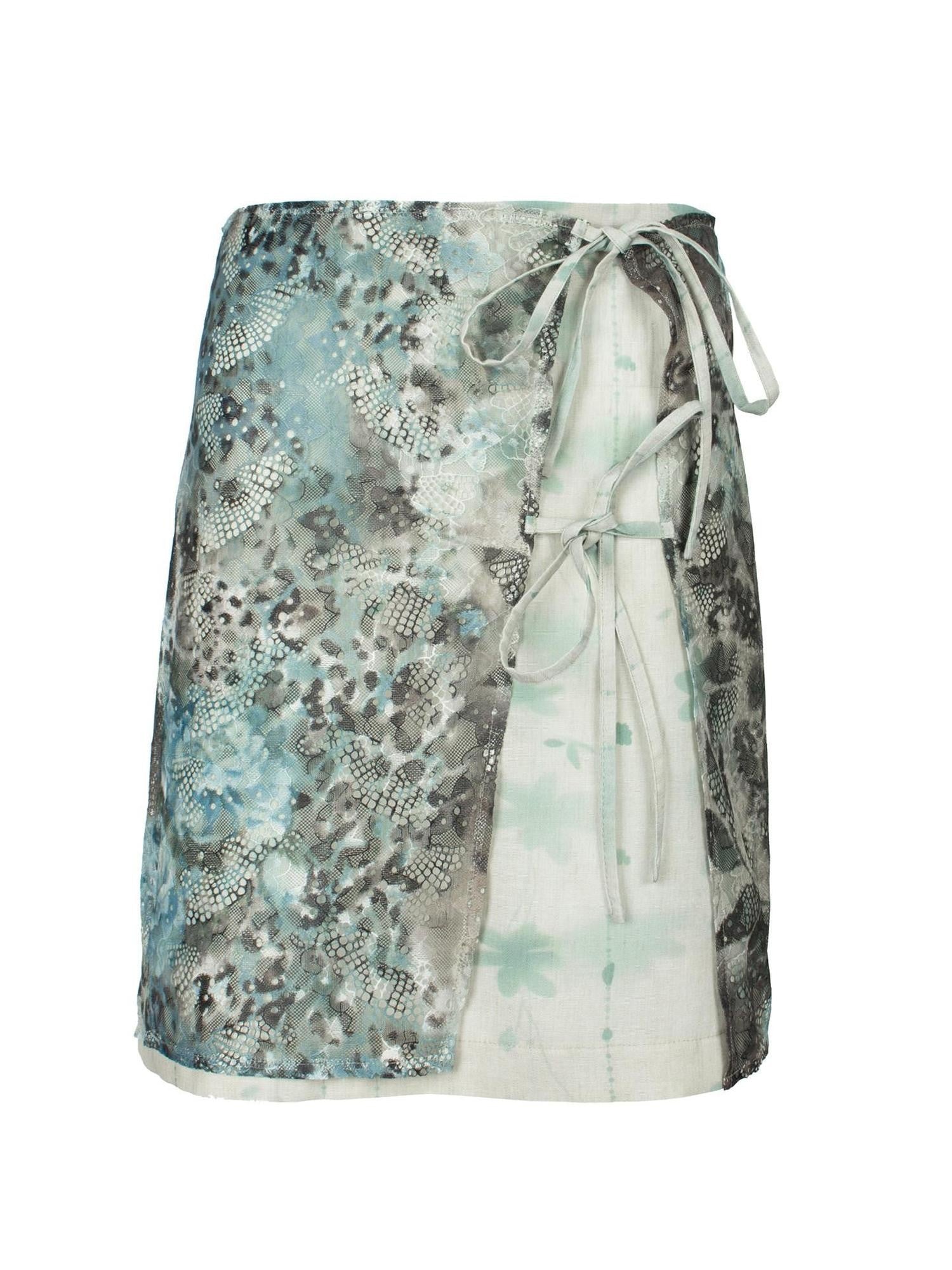 4RE1GN Floral Leopard Print Tie Patchwork Double Layer Women's Lace Midi Skirts