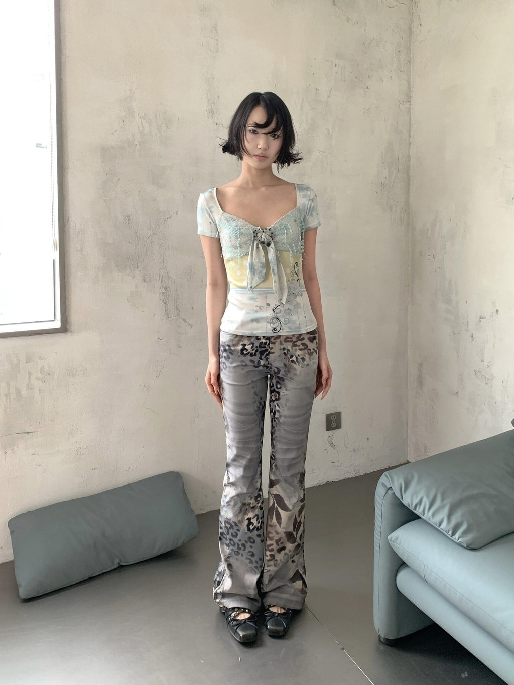 4RE1GN Floral Polka Dot Sequin Patchwork Women's Short Sleeve T-shirts