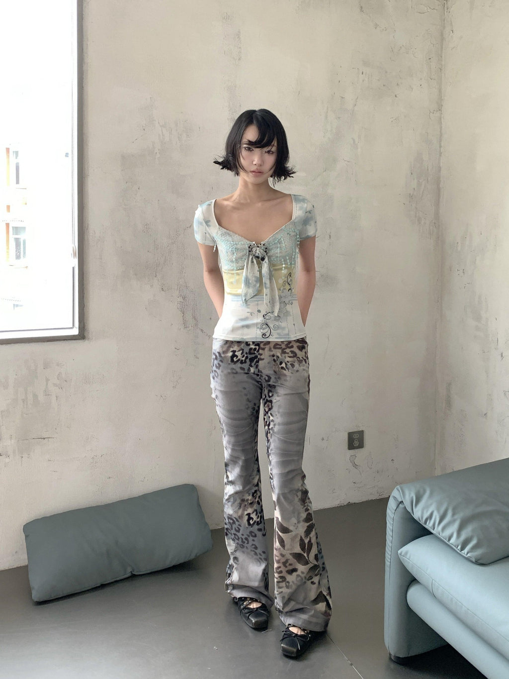 4RE1GN Floral Polka Dot Sequin Patchwork Women's Short Sleeve T-shirts