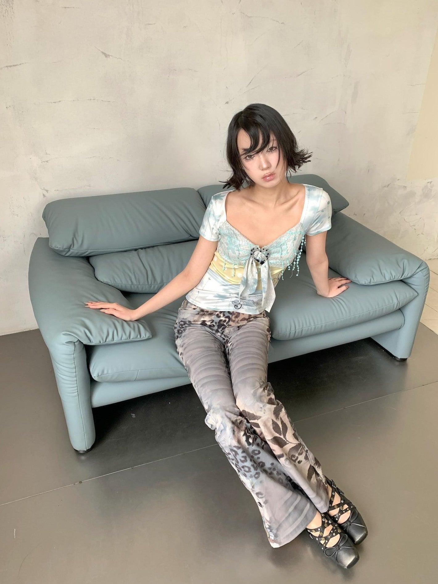4RE1GN Floral Polka Dot Sequin Patchwork Women's Short Sleeve T-shirts