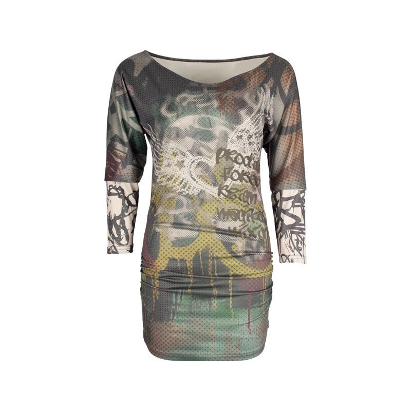 4RE1GN_Graffiti_Print_Spliced_Batwing_Women's_Polyester_Spandex_Off-shoulder_T-shirts_907103274071_MISSTT