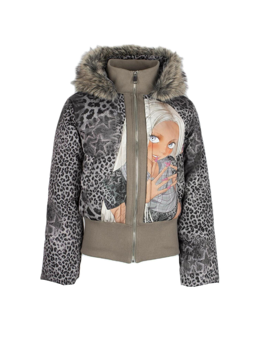 4RE1GN Hand Painted Character Text Graffiti Hooded Short Women's Polyester Down Jackets