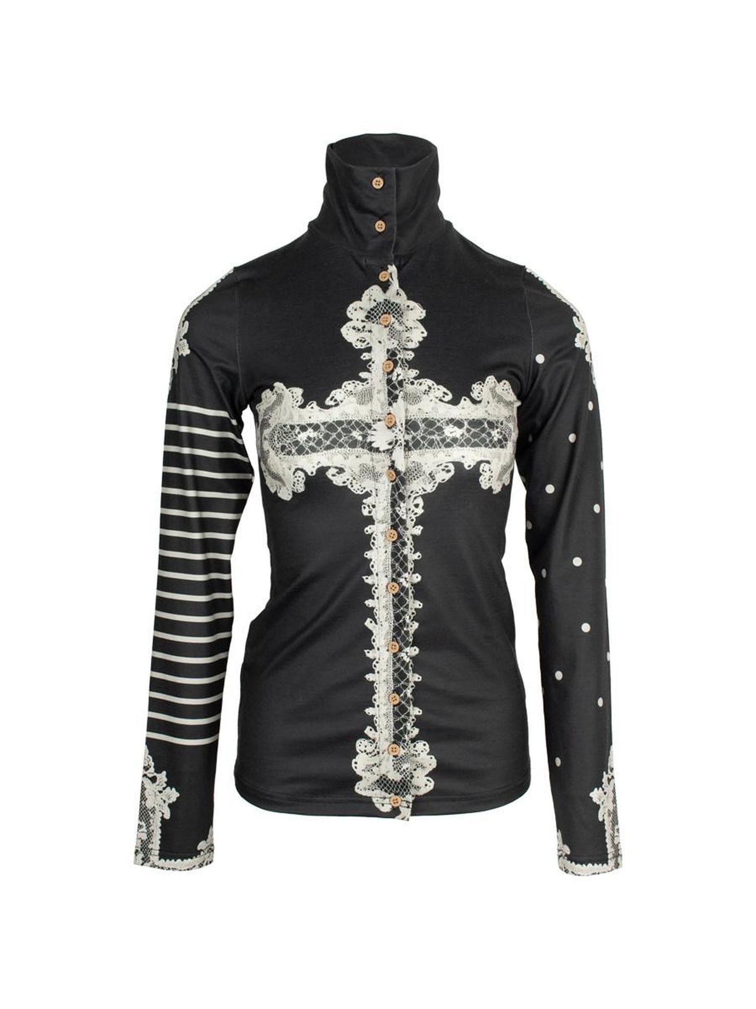 4RE1GN High Neck Asymmetrical Cross Print Lace Women's Long Sleeve T-shirts