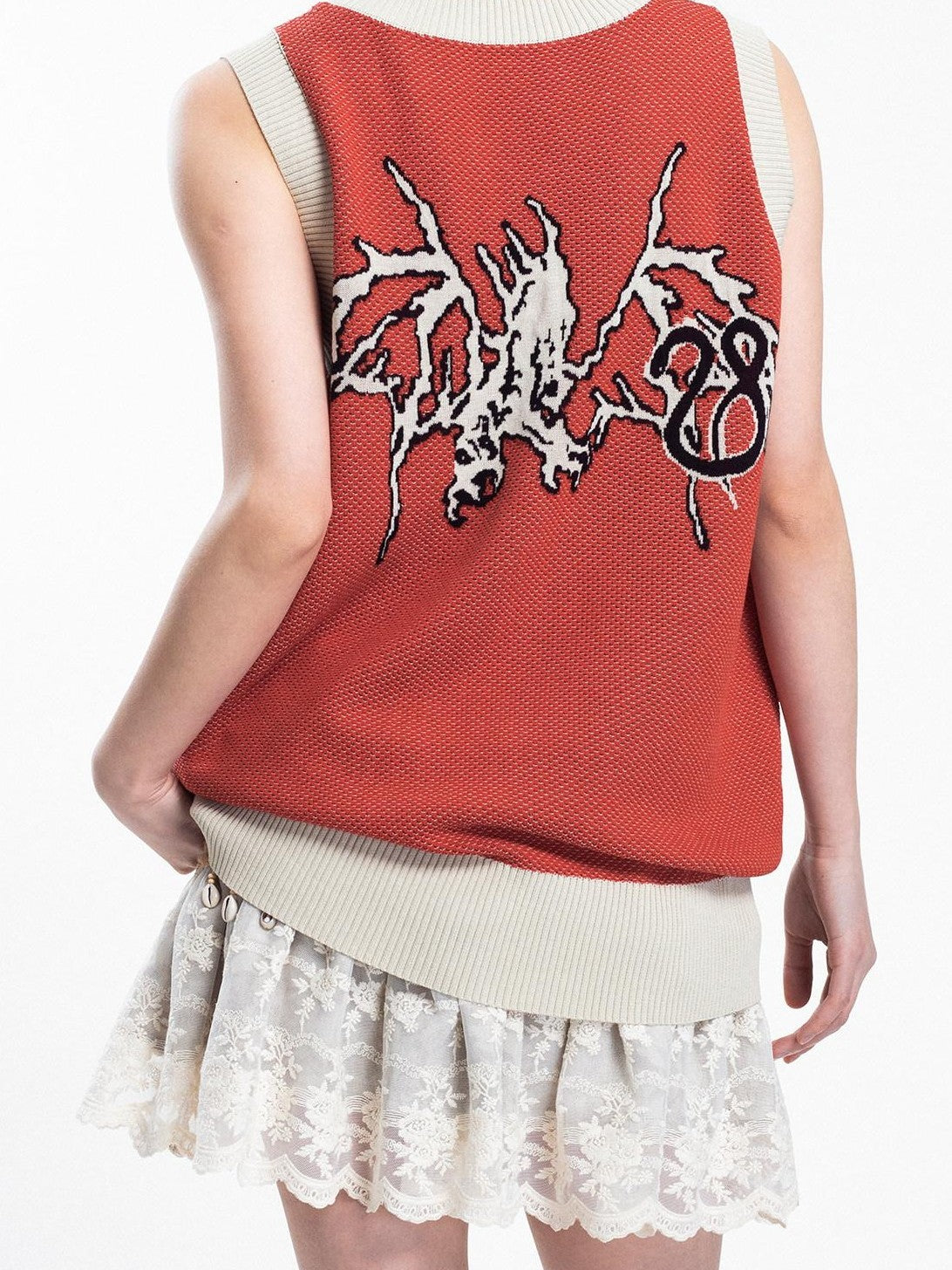 4RE1GN Jacquard Lightning Dragon Queens Badge Colorblock Knit Women's Viscose Tank Tops