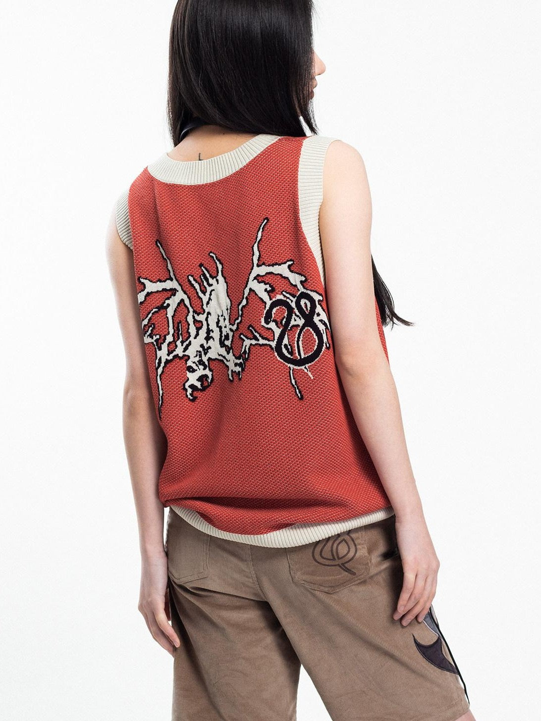 4RE1GN Jacquard Lightning Dragon Queens Badge Colorblock Knit Women's Viscose Tank Tops