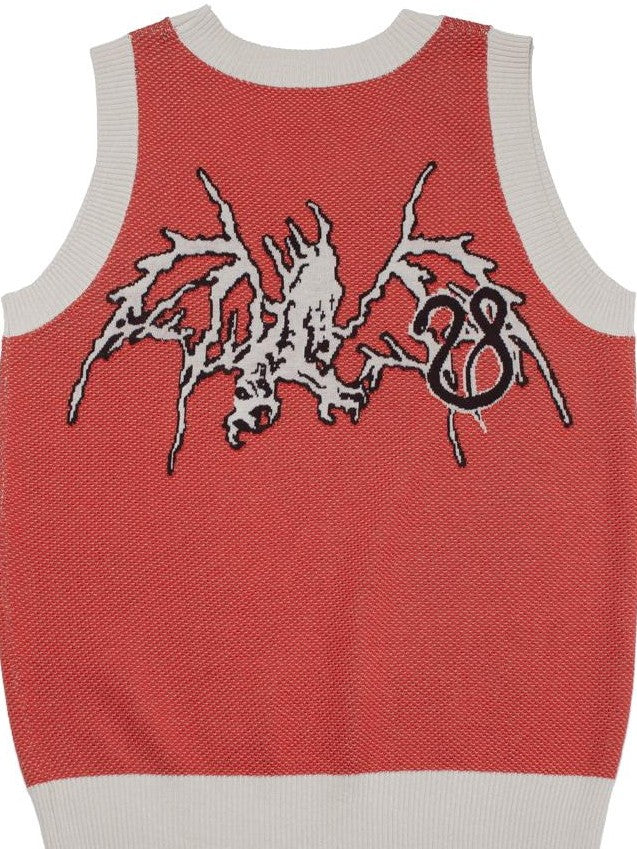 4RE1GN Jacquard Lightning Dragon Queens Badge Colorblock Knit Women's Viscose Tank Tops
