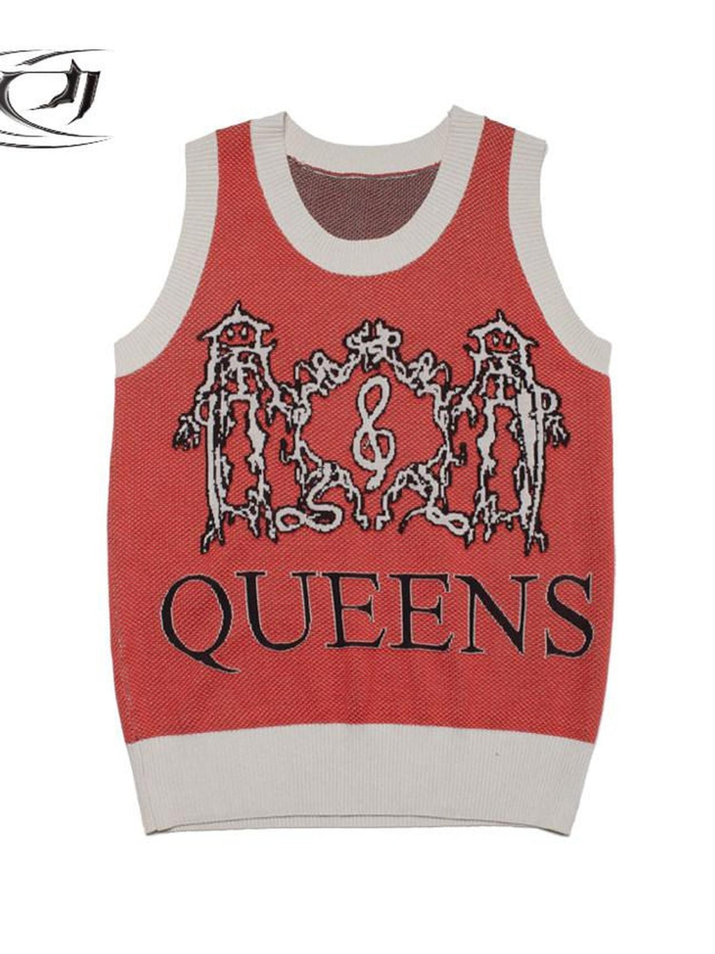 4RE1GN Jacquard Lightning Dragon Queens Badge Colorblock Knit Women's Viscose Tank Tops