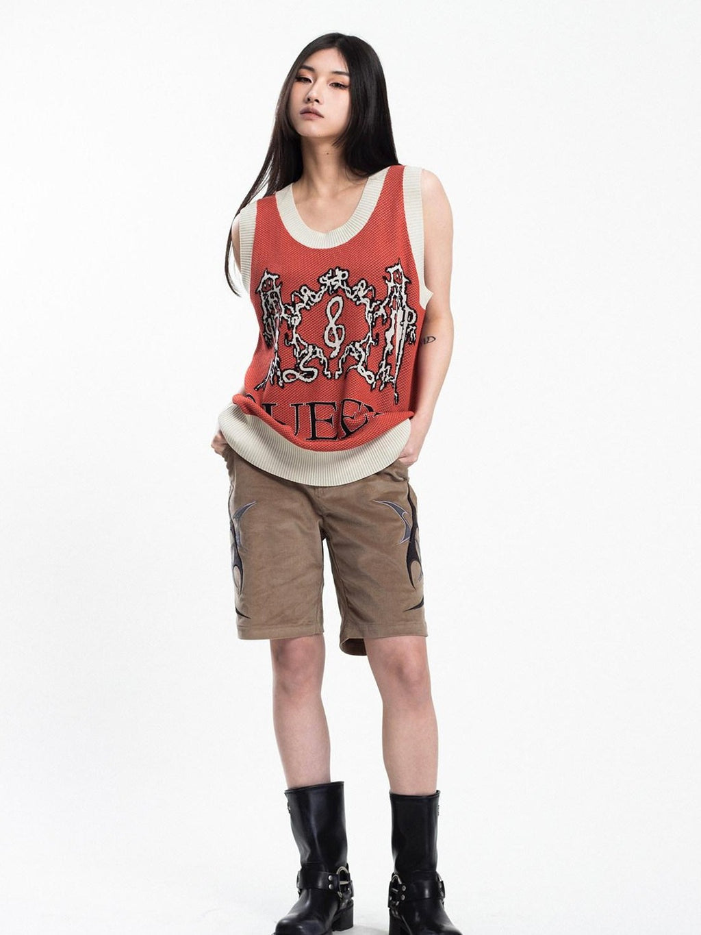 4RE1GN Jacquard Lightning Dragon Queens Badge Colorblock Knit Women's Viscose Tank Tops