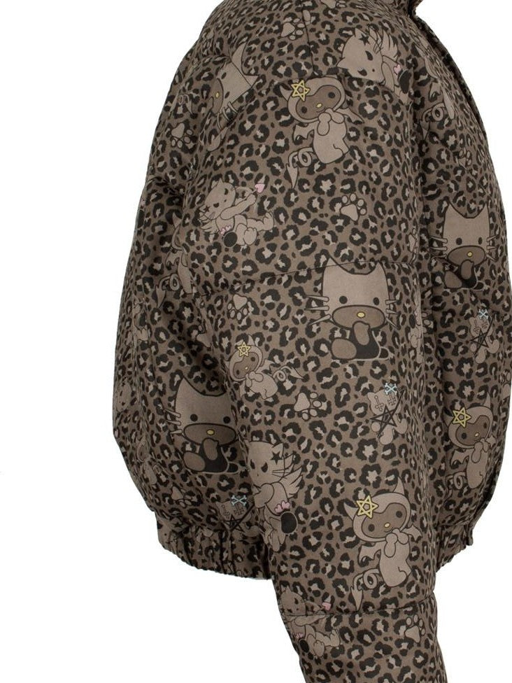 4RE1GN Leopard Cartoon Devil Cat Print High Collar Women's Cotton Puffer Jackets