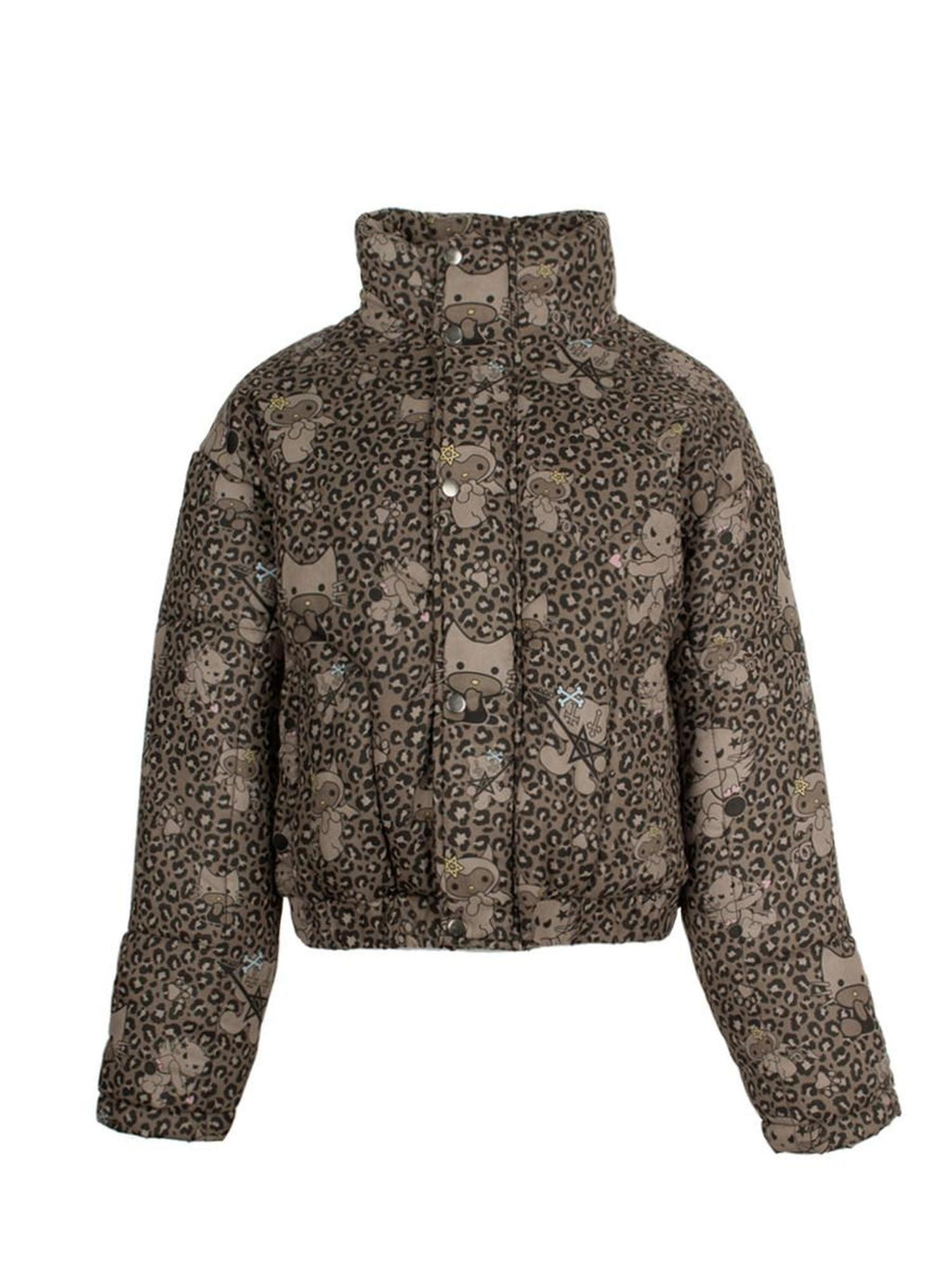 4RE1GN Leopard Cartoon Devil Cat Print High Collar Women's Cotton Puffer Jackets