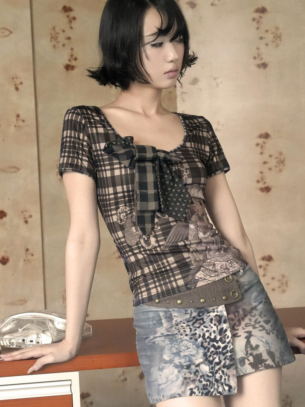 4RE1GN Leopard Floral Colorblock Studded Women's Polyester Cotton Mini Skirts