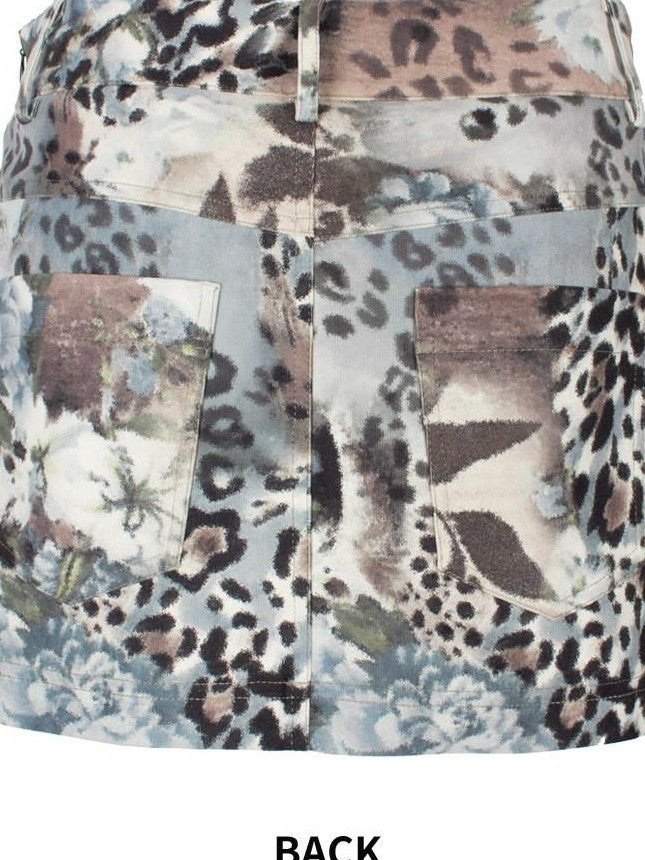 4RE1GN Leopard Floral Colorblock Studded Women's Polyester Cotton Mini Skirts