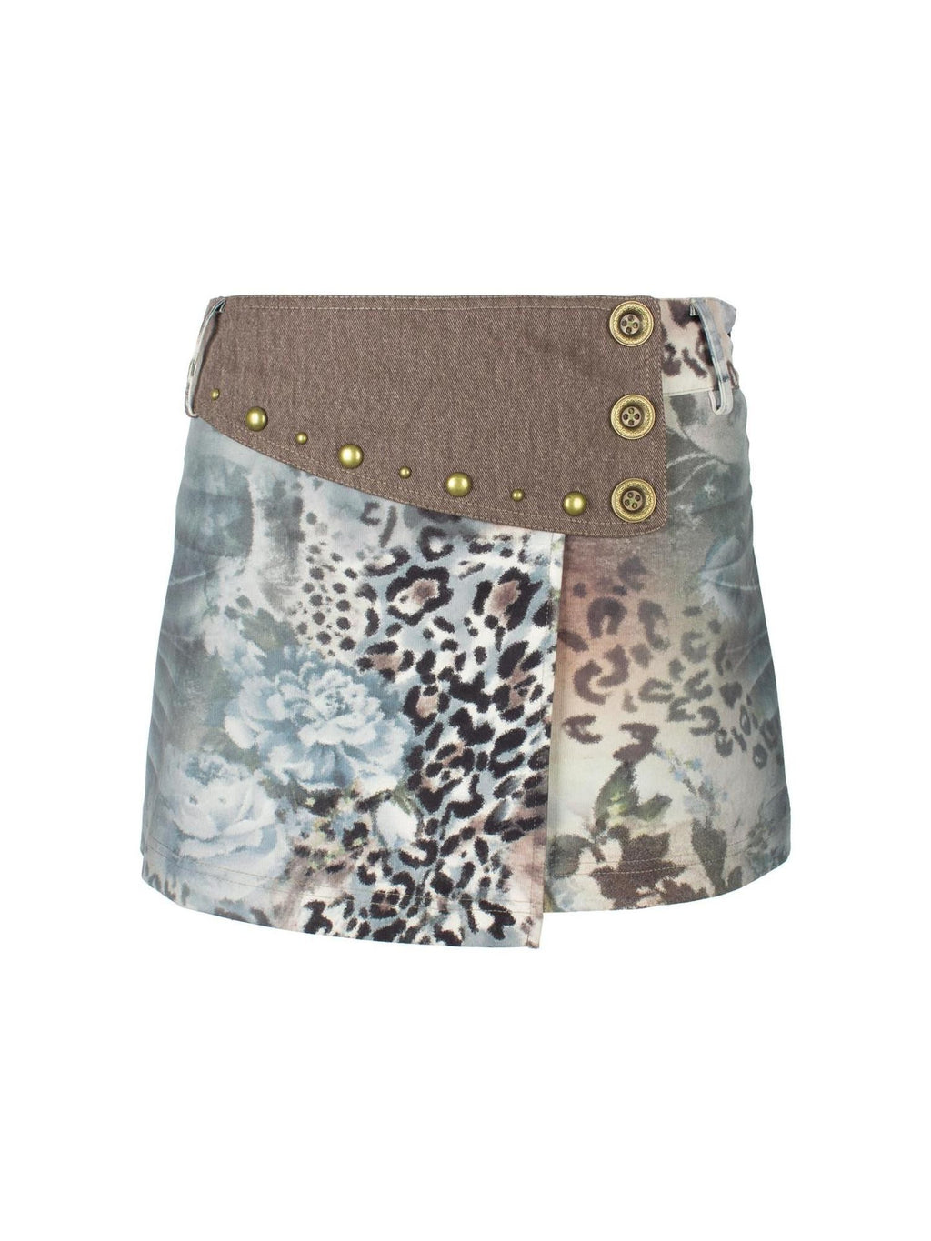 4RE1GN Leopard Floral Colorblock Studded Women's Polyester Cotton Mini Skirts