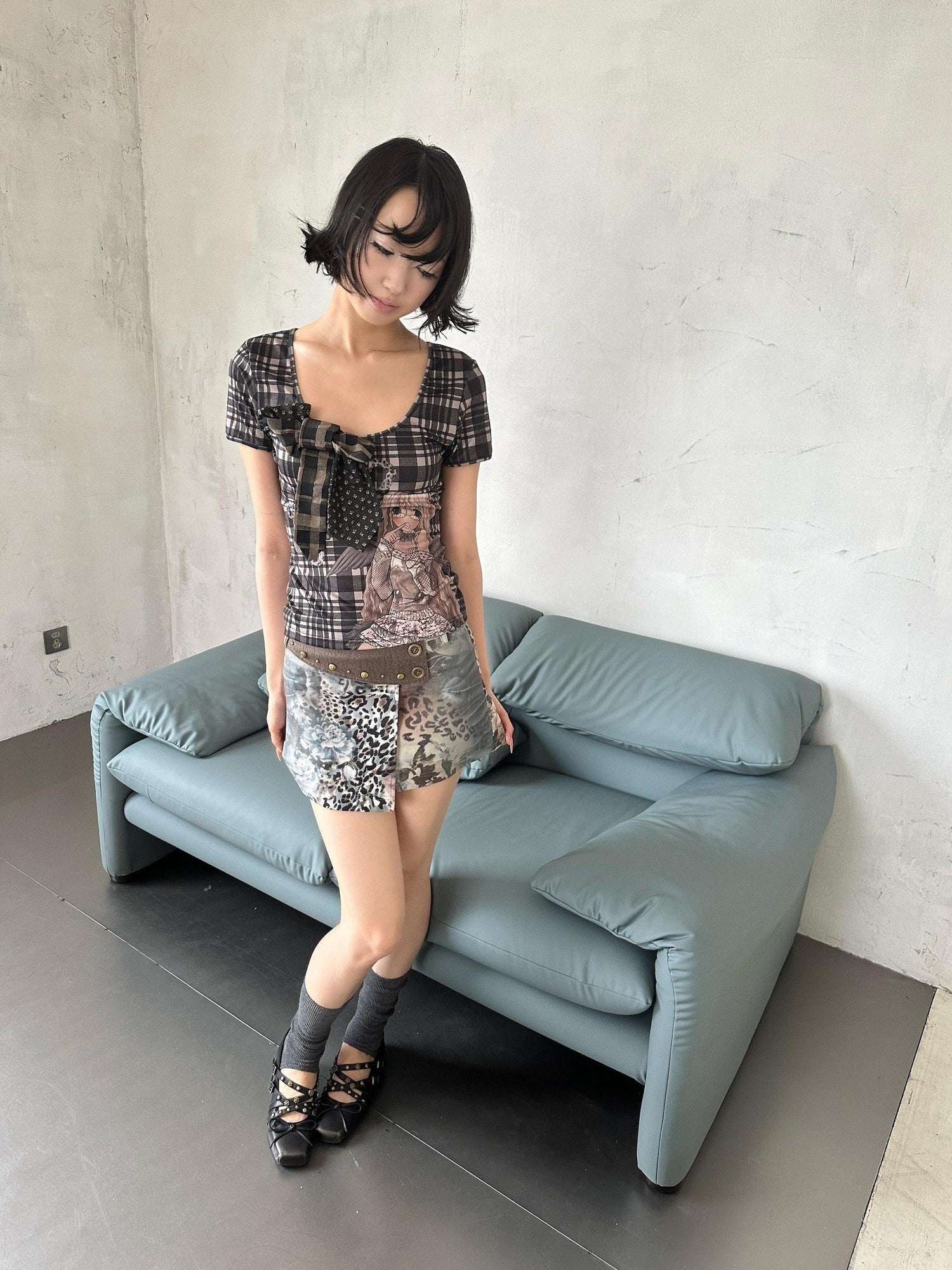 4RE1GN Leopard Floral Colorblock Studded Women's Polyester Cotton Mini Skirts