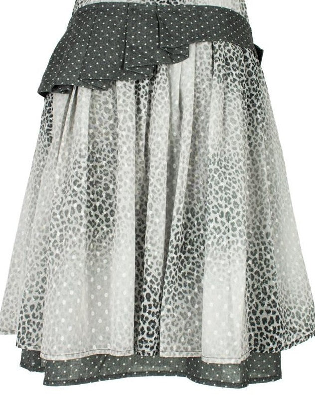 4RE1GN Leopard Floral Jacquard Patchwork Crisscross Tie Women's Polyester Midi Skirts