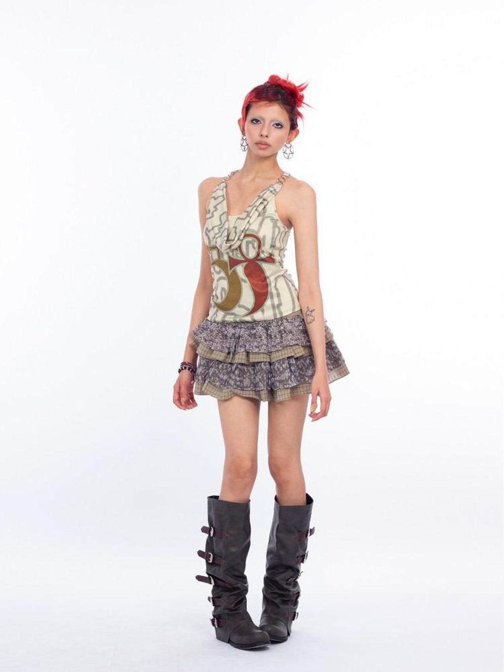 4RE1GN Mystic Emblem Grunge Letter Print Metal Buckle Women's Polyester Tank Tops