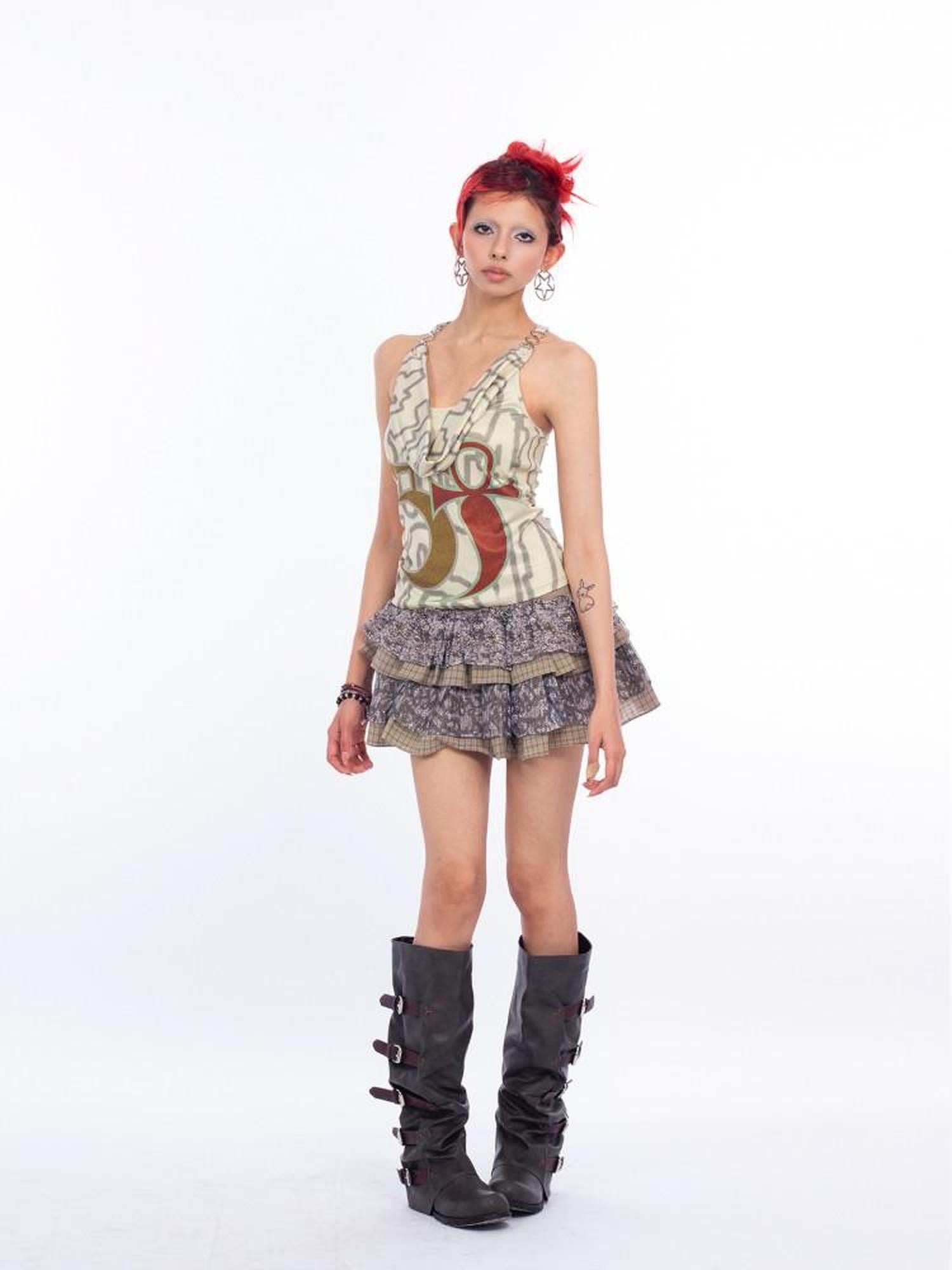 4RE1GN Mystic Emblem Grunge Letter Print Metal Buckle Women's Polyester Tank Tops