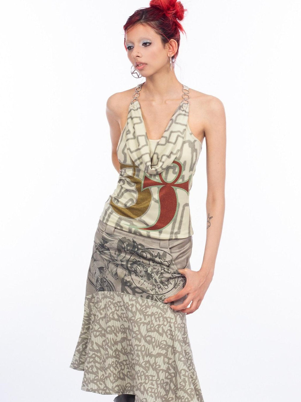 4RE1GN Mystic Emblem Grunge Letter Print Metal Buckle Women's Polyester Tank Tops