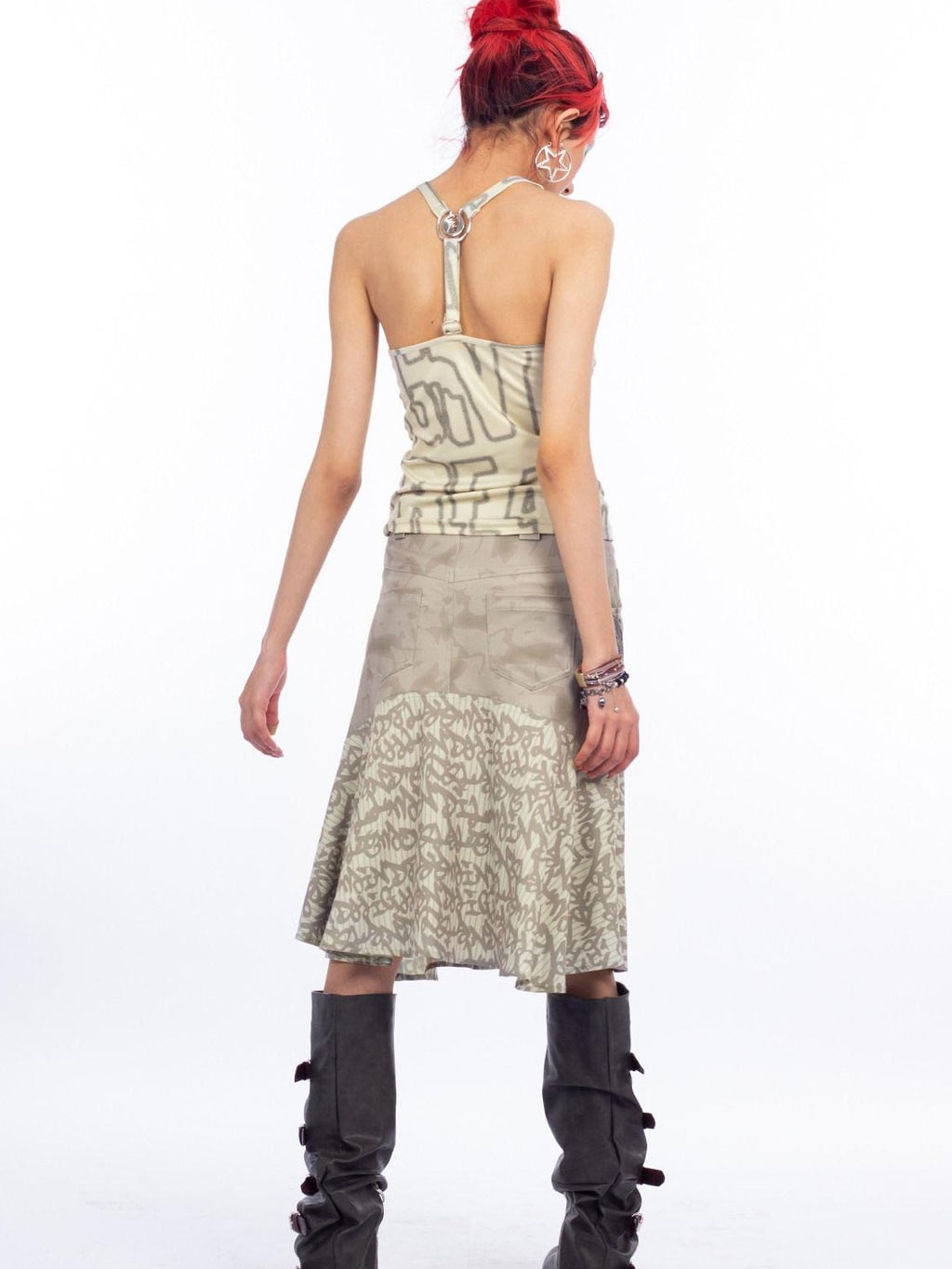 4RE1GN Mystic Emblem Grunge Letter Print Metal Buckle Women's Polyester Tank Tops